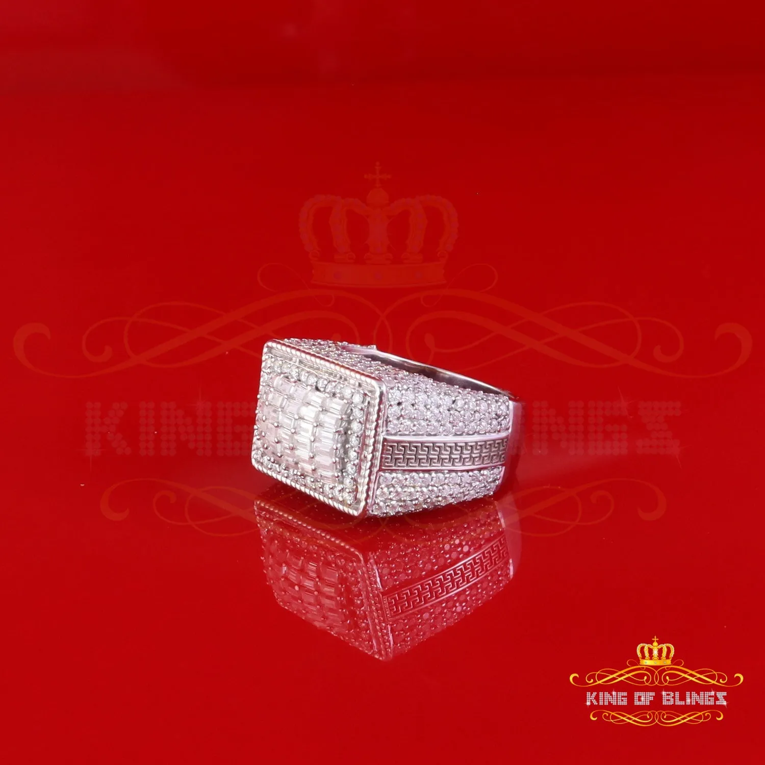 King of Bling's Men's/Womens 925 Silver White 4.50ct VVS 'D' Moissanite Rectangle Rings Size 10
