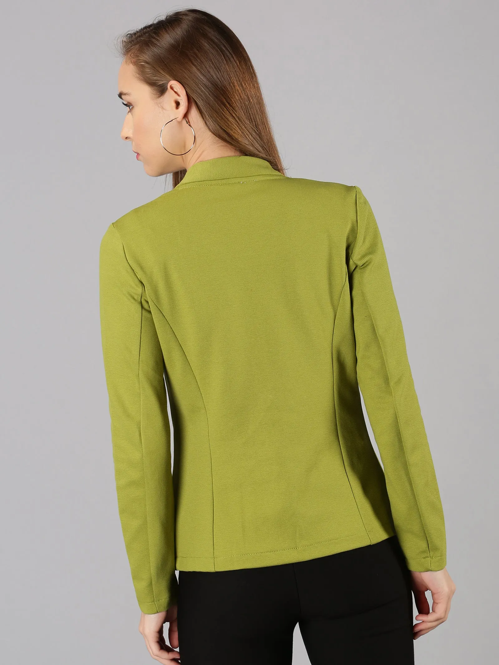 Light Green Full Sleeve Solid Women Jacket