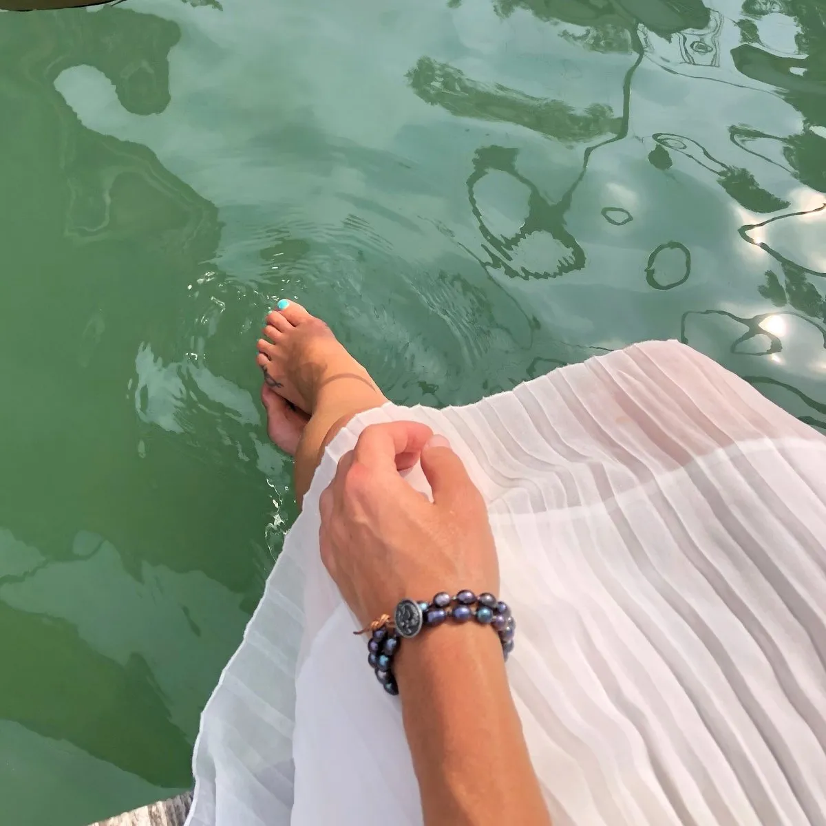 Mermaid Soul - Pearl and Leather Wrap Bracelet with Mermaid Button