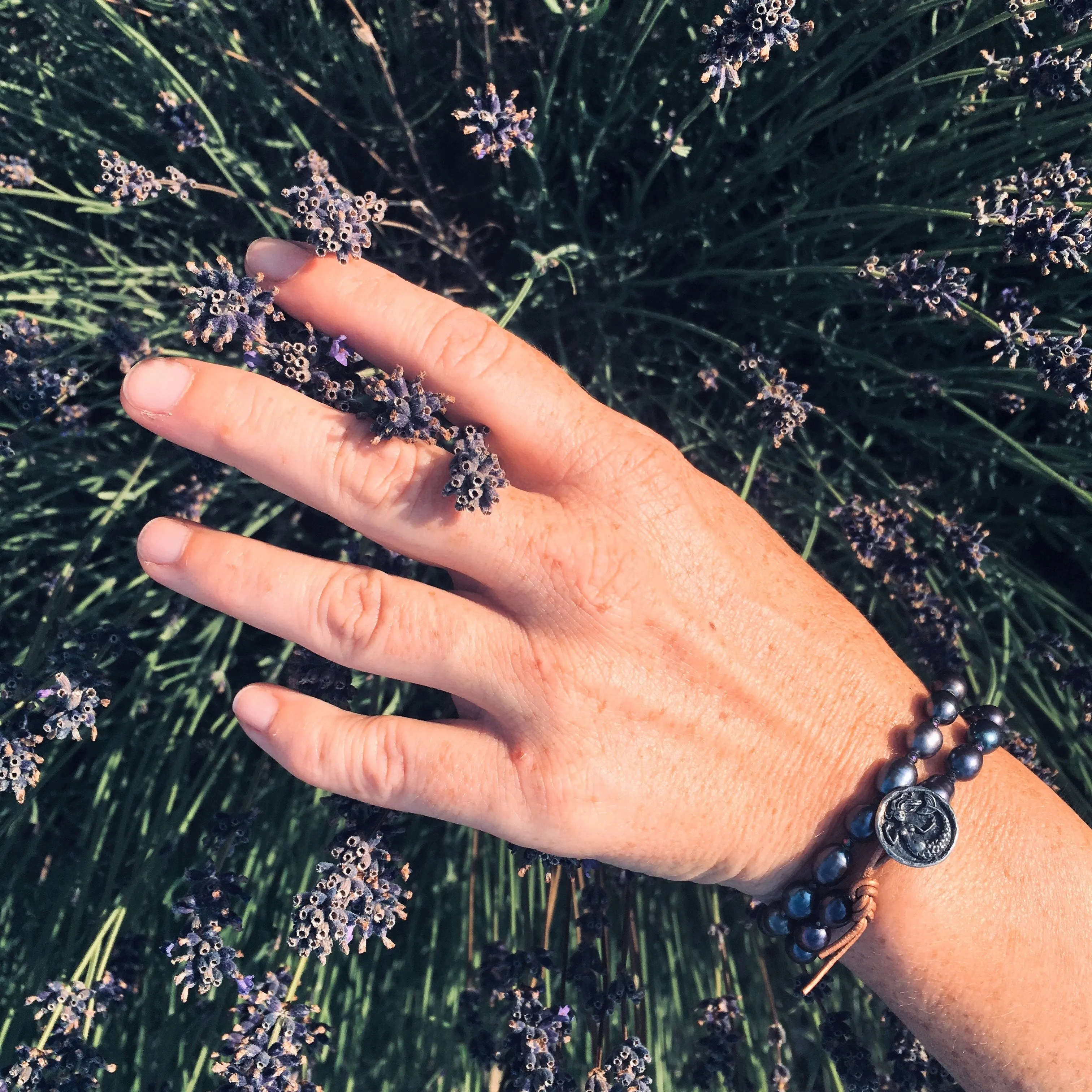 Mermaid Soul - Pearl and Leather Wrap Bracelet with Mermaid Button