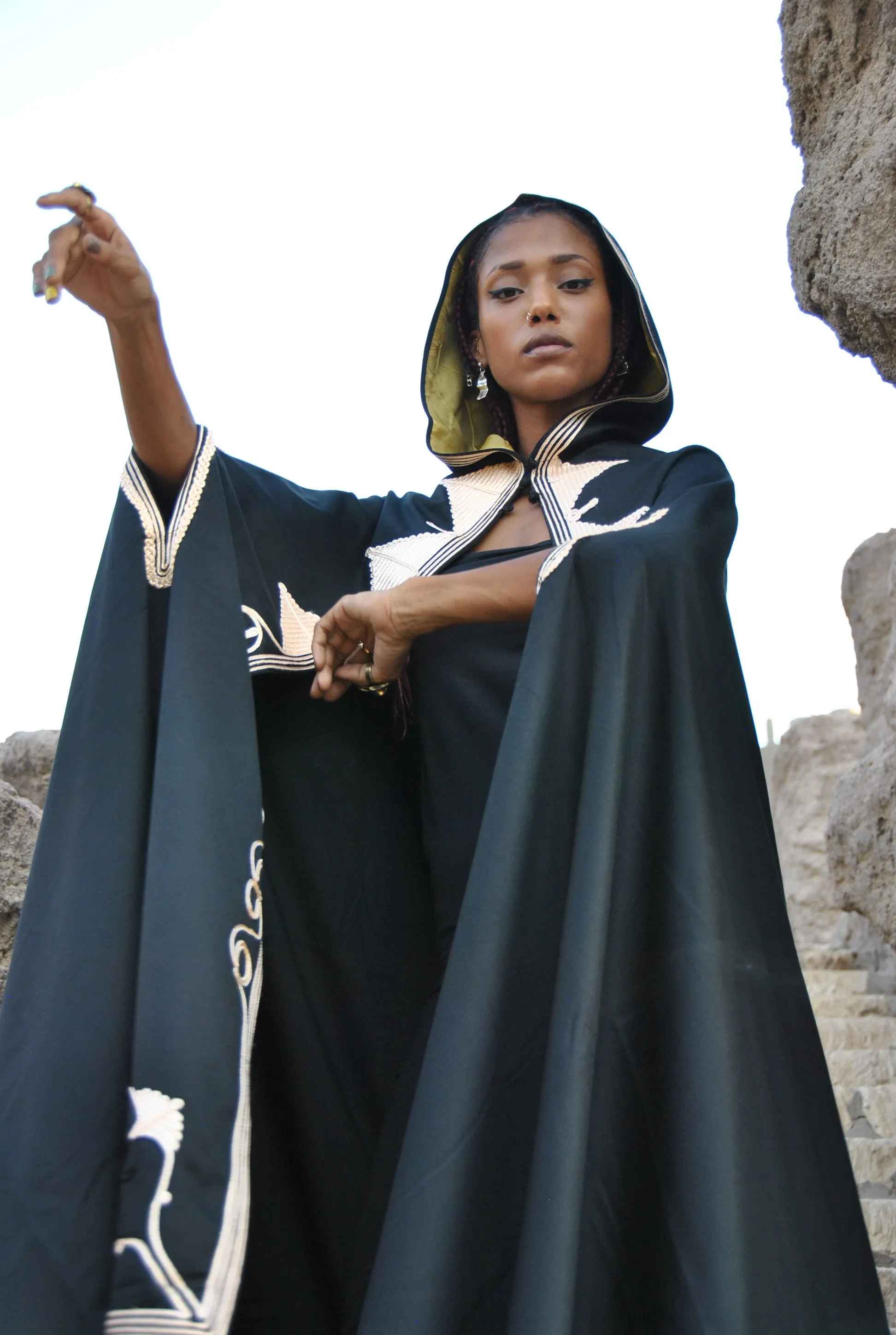 Moroccan embroidered hooded wool cape, Bohemian Hooded Cloak, Boho tribal winter hooded cloak, Moroccan cape, embroidered cape