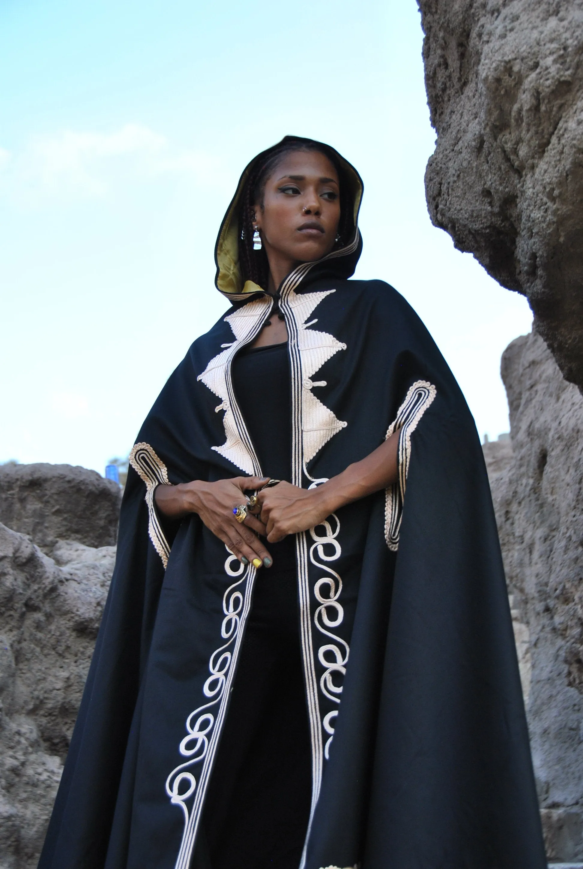 Moroccan embroidered hooded wool cape, Bohemian Hooded Cloak, Boho tribal winter hooded cloak, Moroccan cape, embroidered cape
