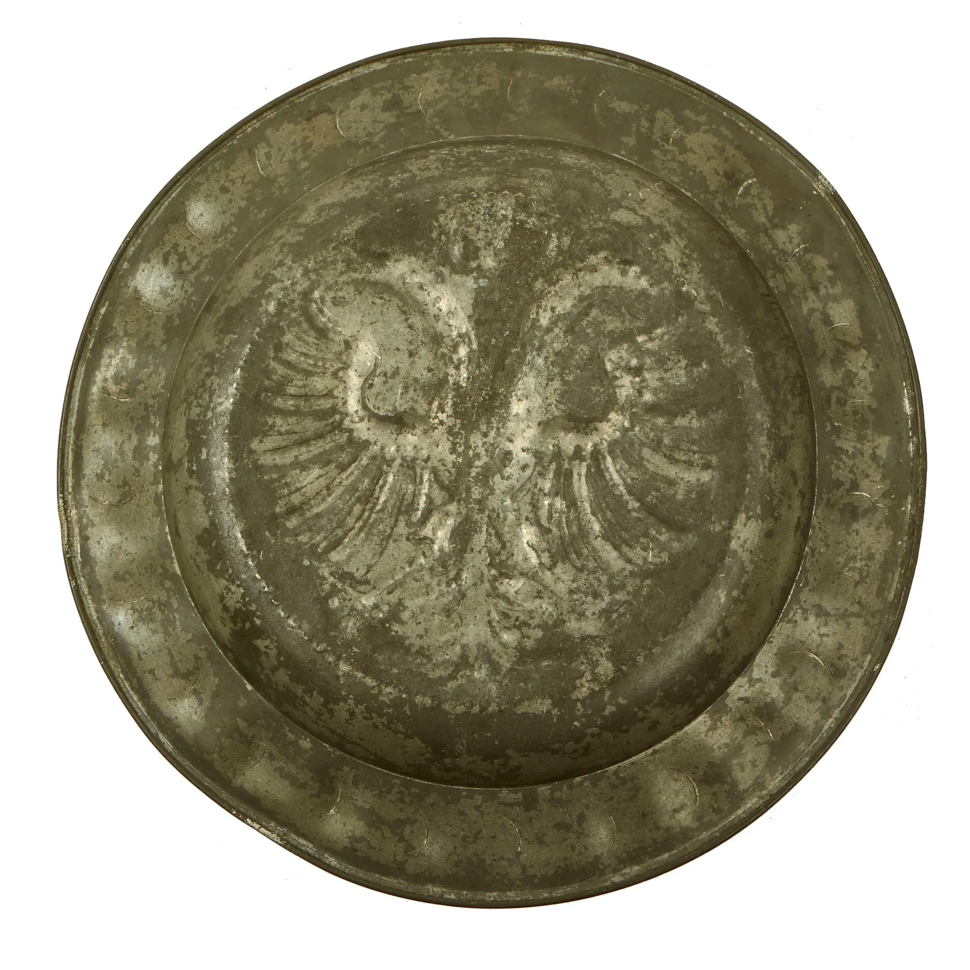 Original 18th Century Holy Roman Empire Double Headed Eagle Coat of Arms Pewter Charger Plate