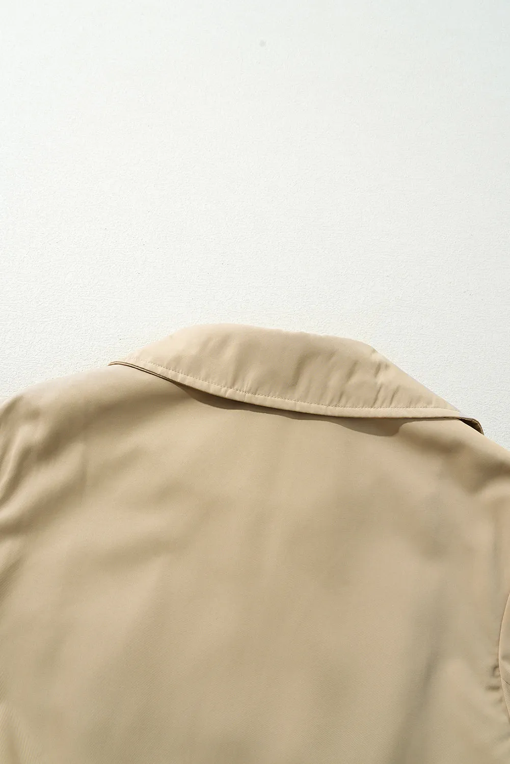 Pale Khaki Solid Color Lapel Collar Waist Tie Wind Coat