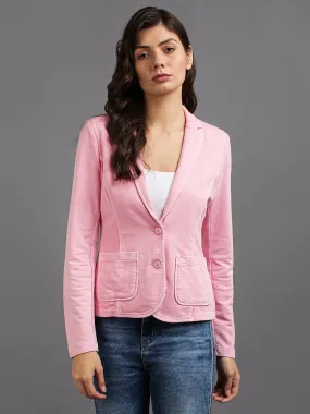 Pink Full Sleeve Solid Women Jacket