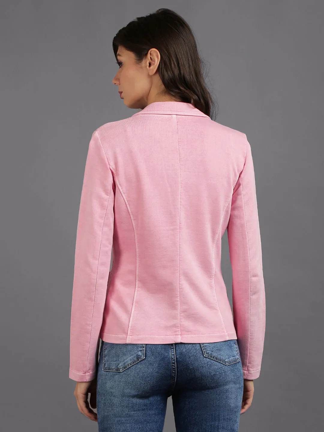 Pink Full Sleeve Solid Women Jacket