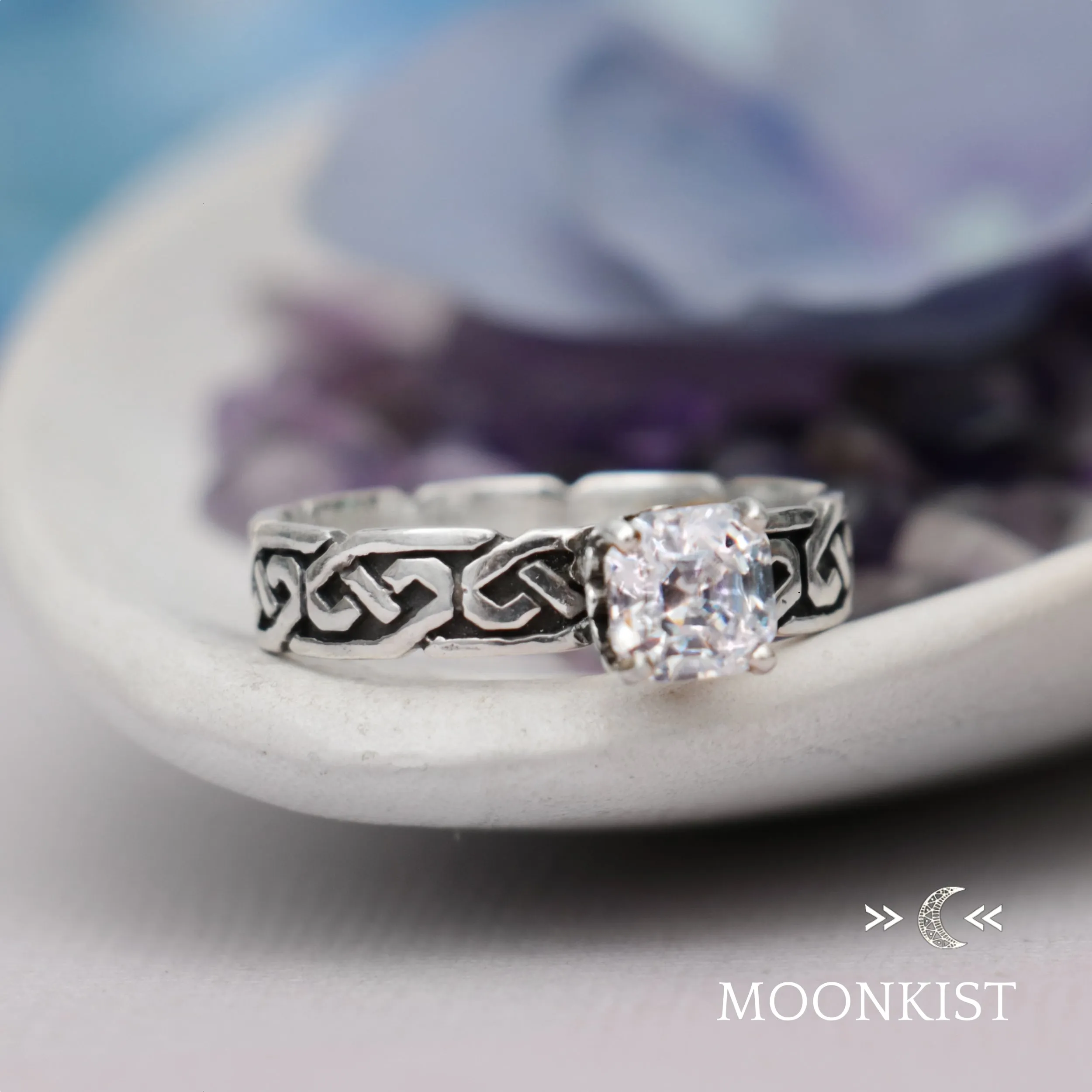 Sterling Silver Celtic Square Engagement Ring | Moonkist Designs