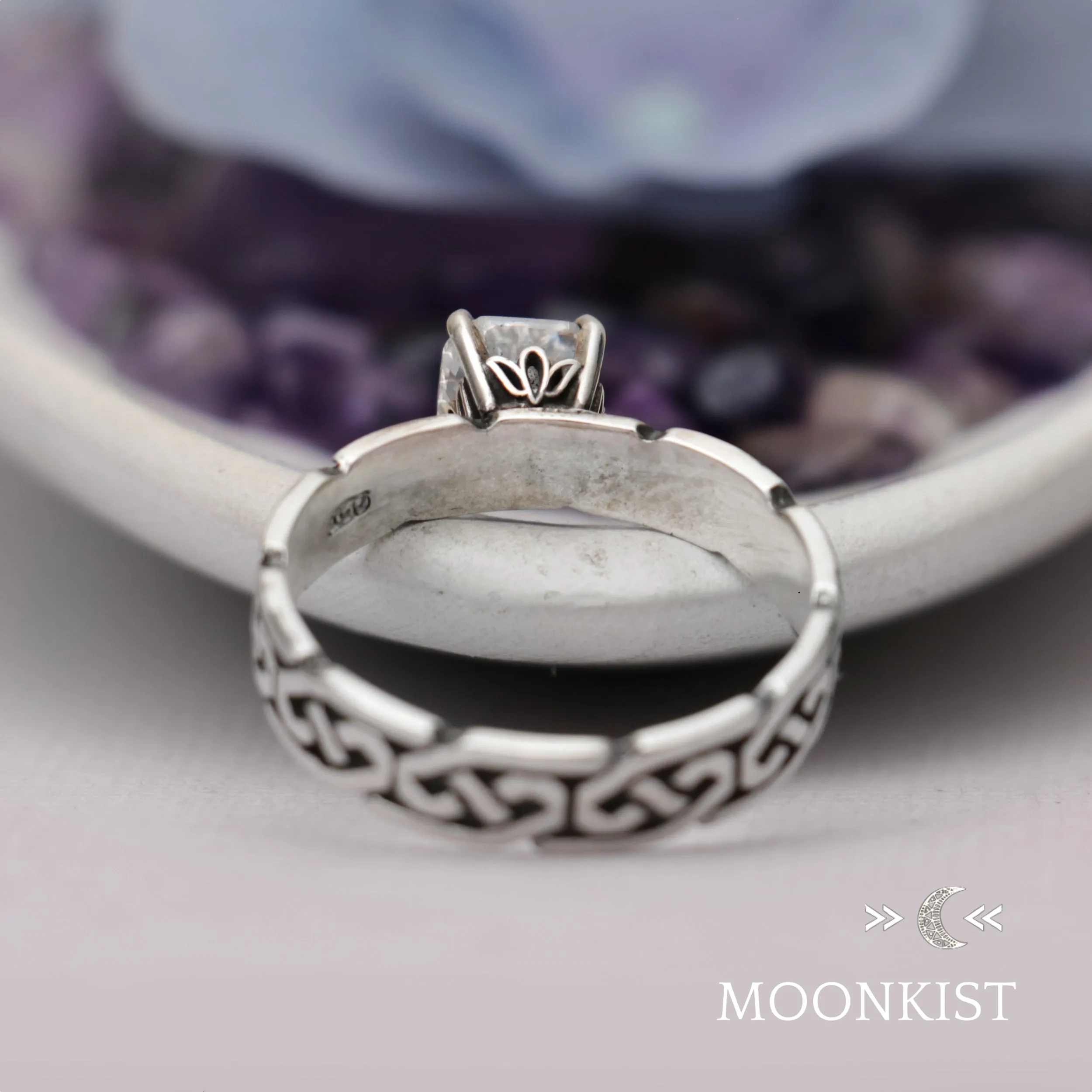 Sterling Silver Celtic Square Engagement Ring | Moonkist Designs