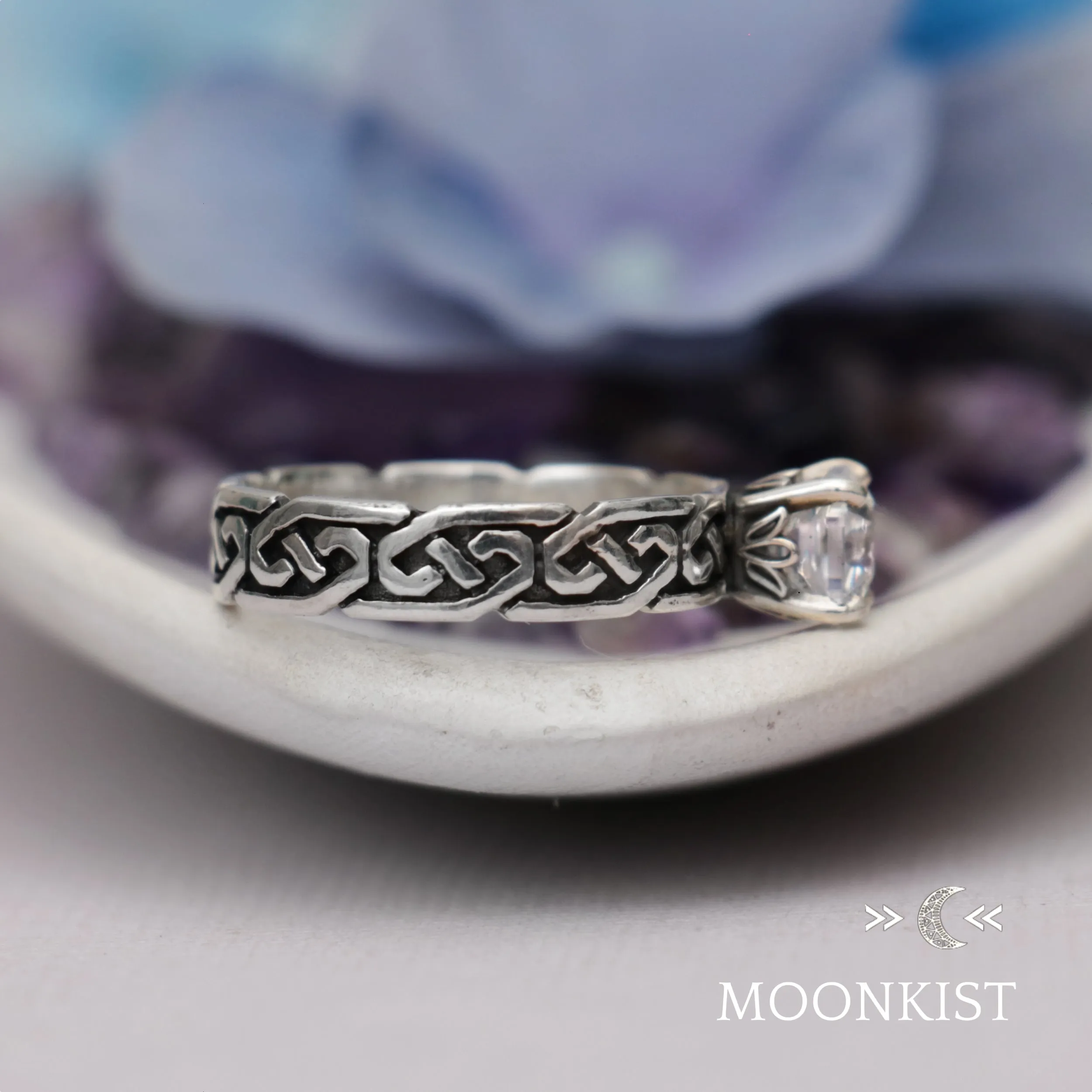 Sterling Silver Celtic Square Engagement Ring | Moonkist Designs