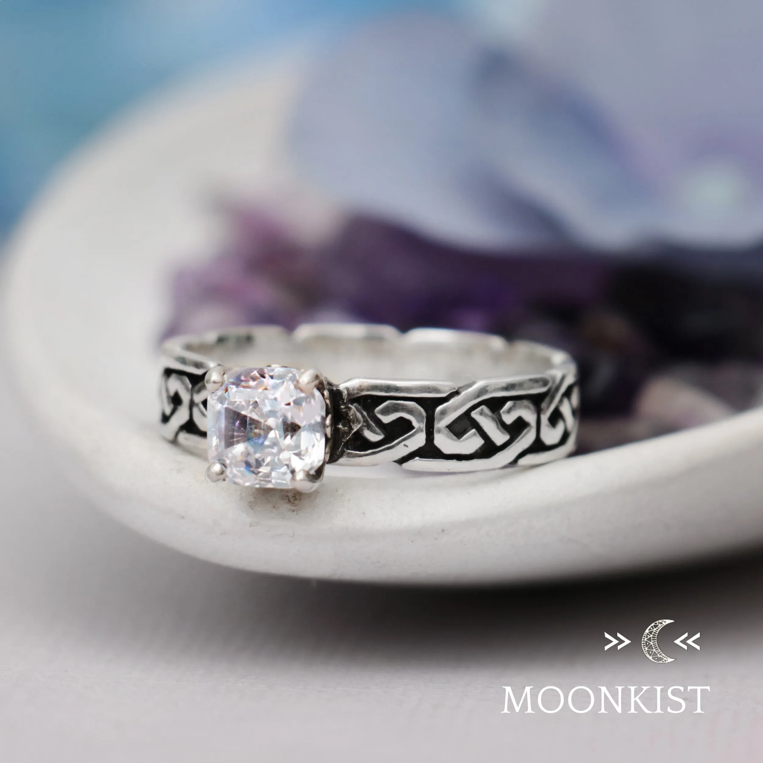 Sterling Silver Celtic Square Engagement Ring | Moonkist Designs