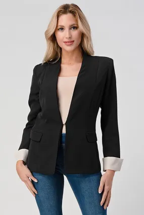 Women fashion blazer with collarless